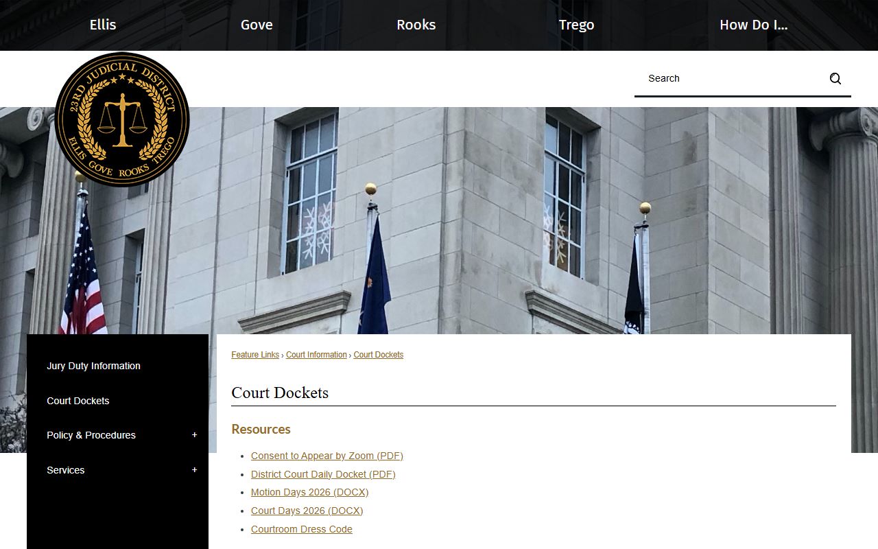Rooks County court dockets 23rd Judicial District docket page