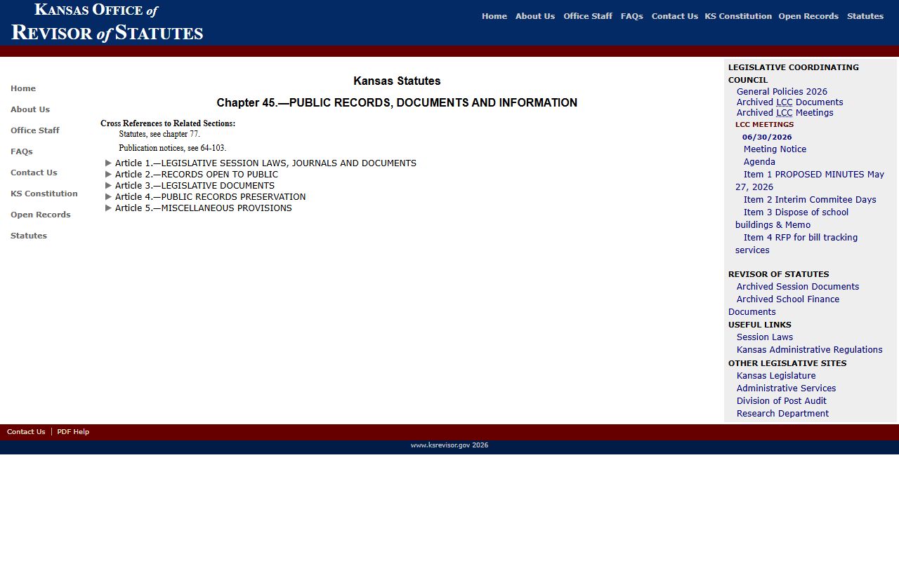 Rooks County court records Kansas Open Records Act index