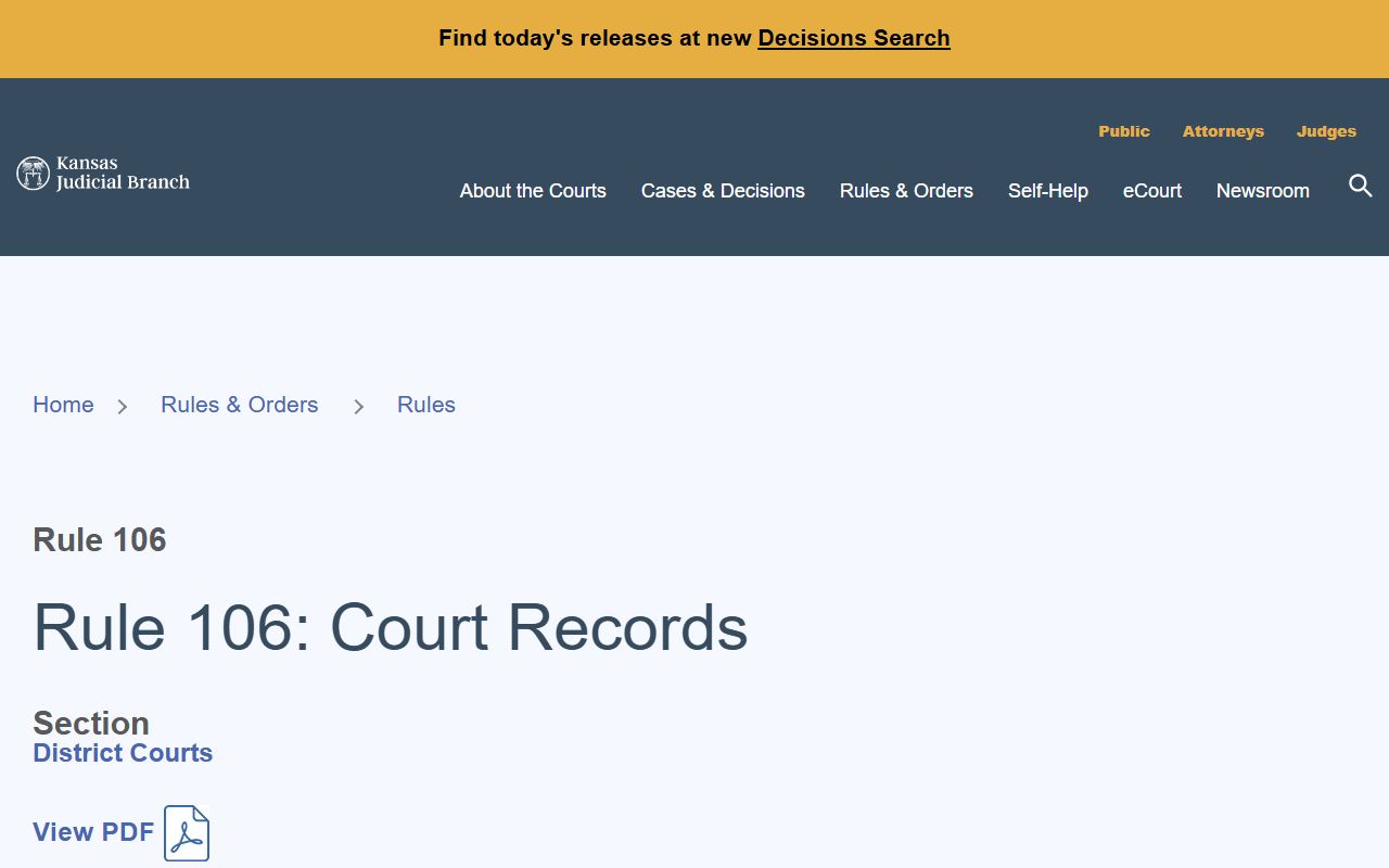 Rooks County court records Kansas Supreme Court Rule 106 source