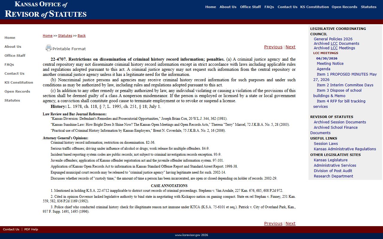 Rooks County criminal court records K.S.A. 22-4707 source