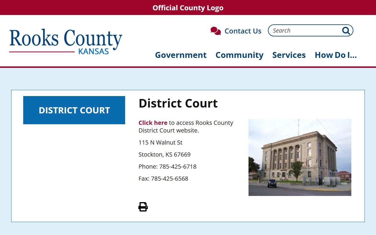 Rooks County Court records county District Court page