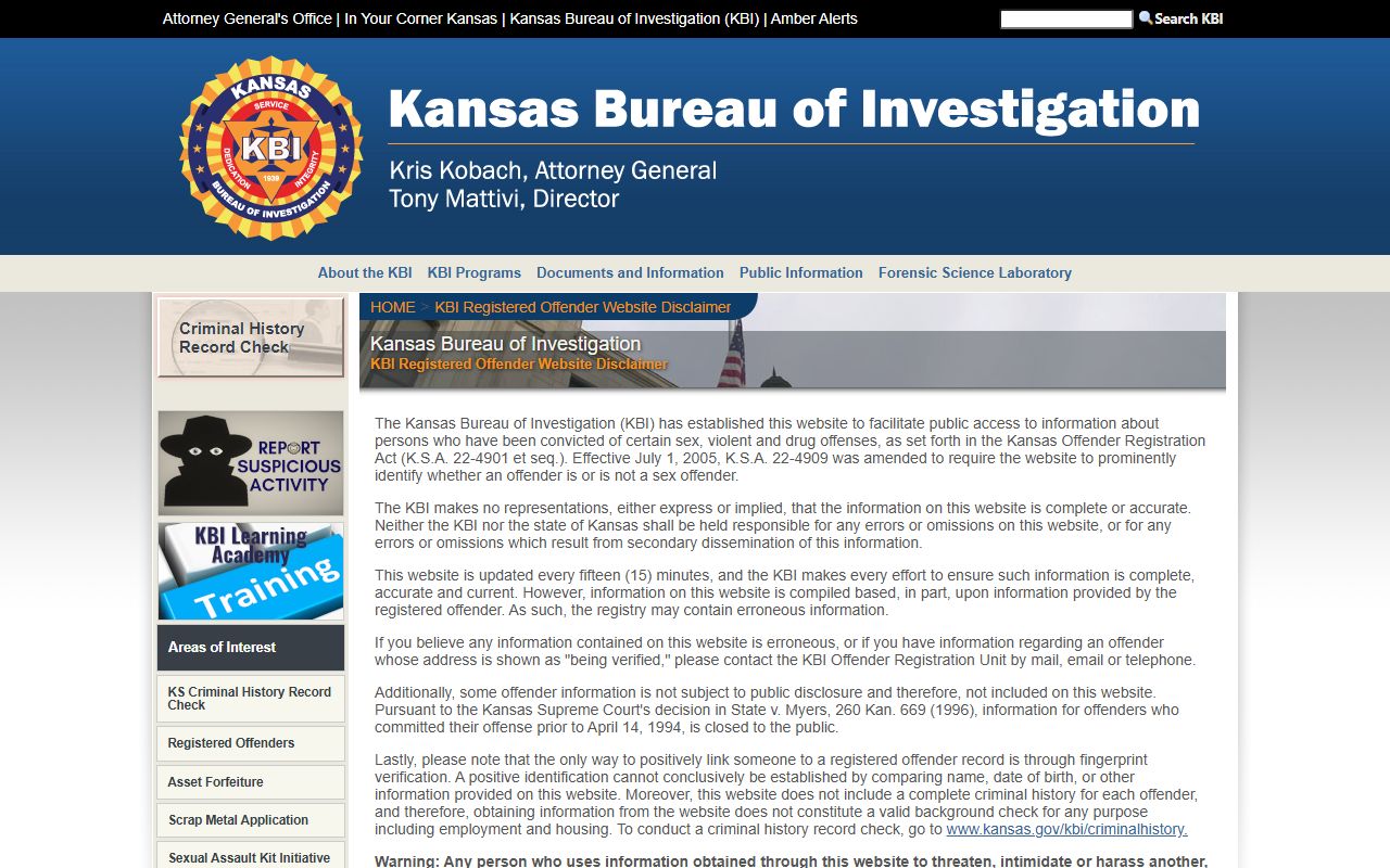 Rooks County inmate search KBI registered offender and KASPER source
