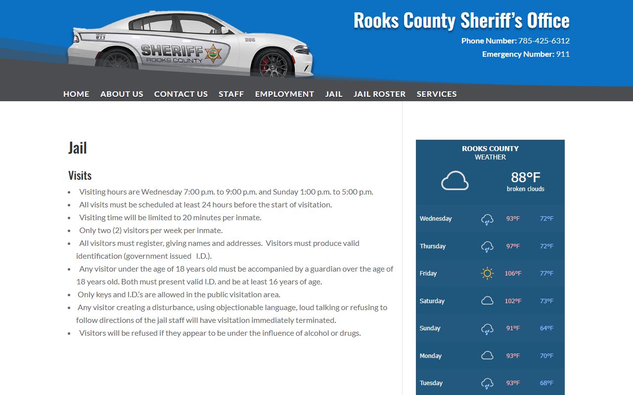 Rooks County inmate search jail visitation page