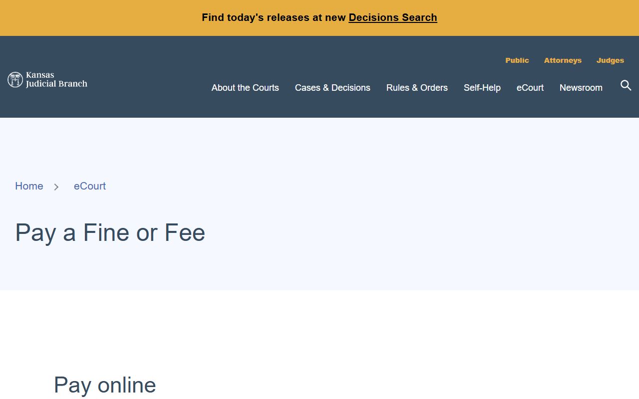 Rooks County traffic court records Kansas court payment portal