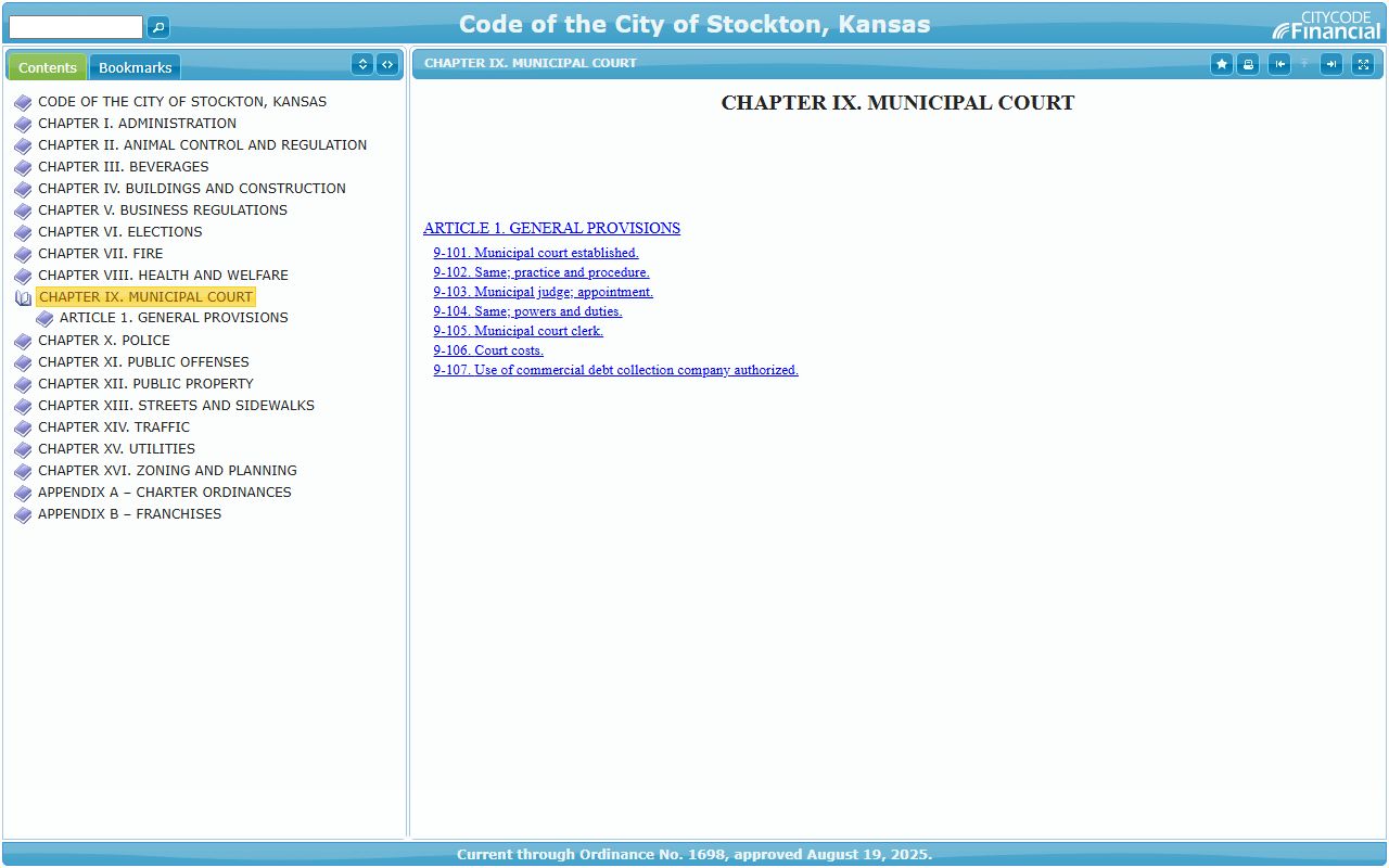 Rooks County traffic court records Stockton municipal court city code